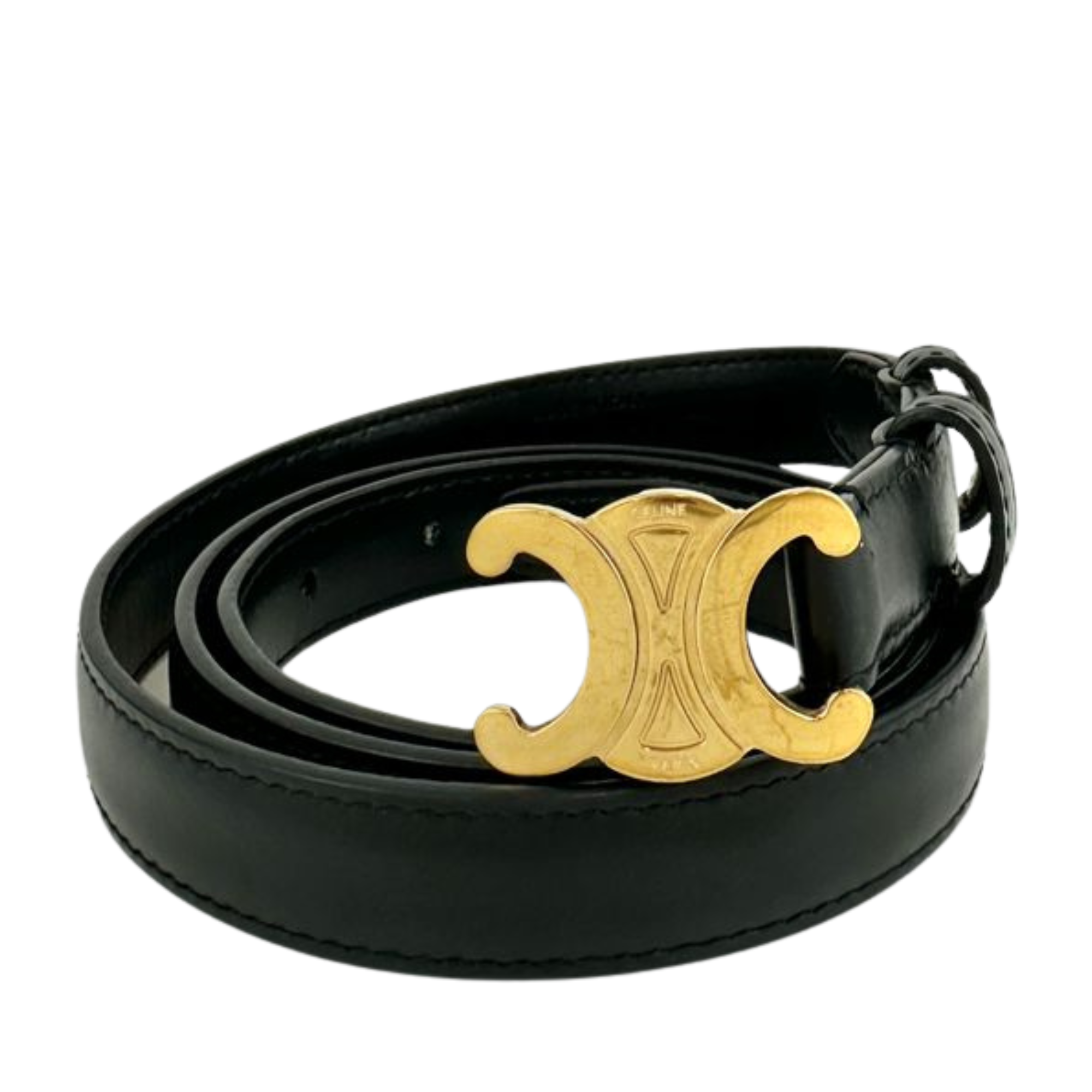 Small Triomphe Belt in Black Taurillon Leather Size 85