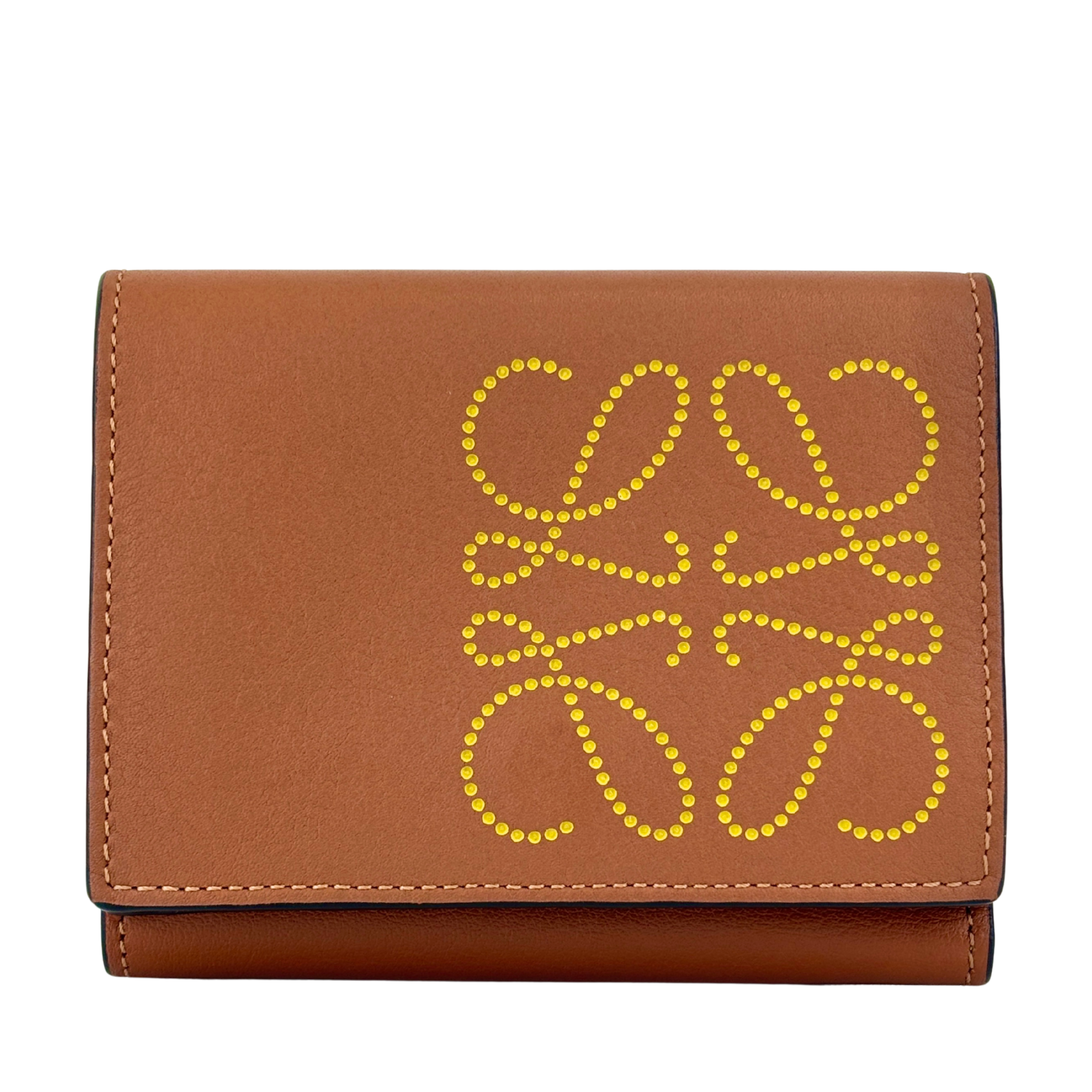 Anagram Trifold Compact Wallet in Brown Calfskin
