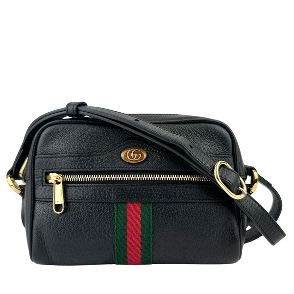 Web Ophidia Mini GG Black Leather Crossbody Bag