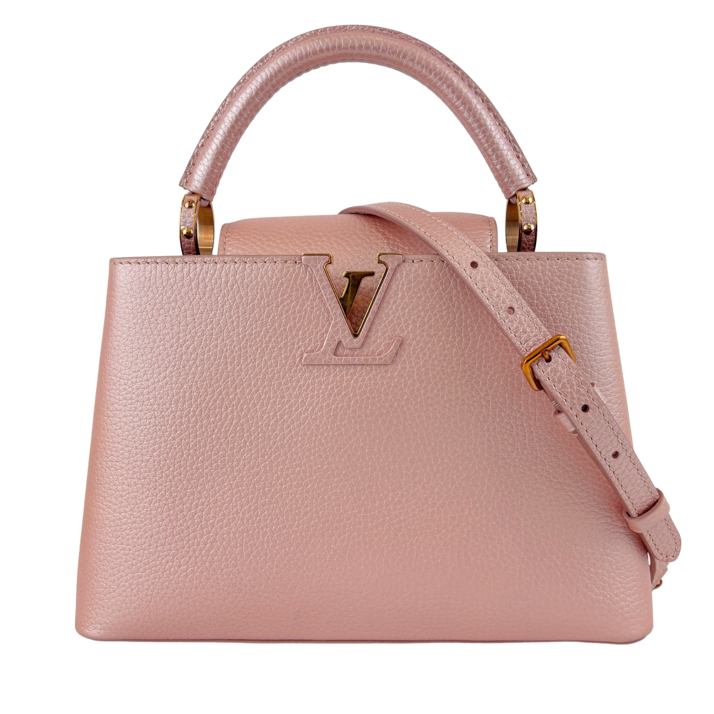 Capucines BB Metallic Taurillon Pearly Pink RGHW