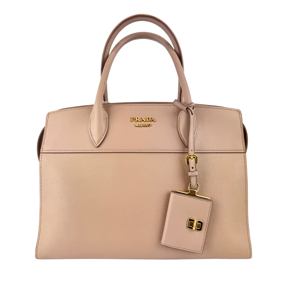 1BA046 Saffiano City Calf Esplanade Beige Medium Tote - Glampot