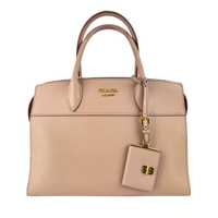 1BA046 Saffiano City Calf Esplanade Beige Medium Tote - Glampot