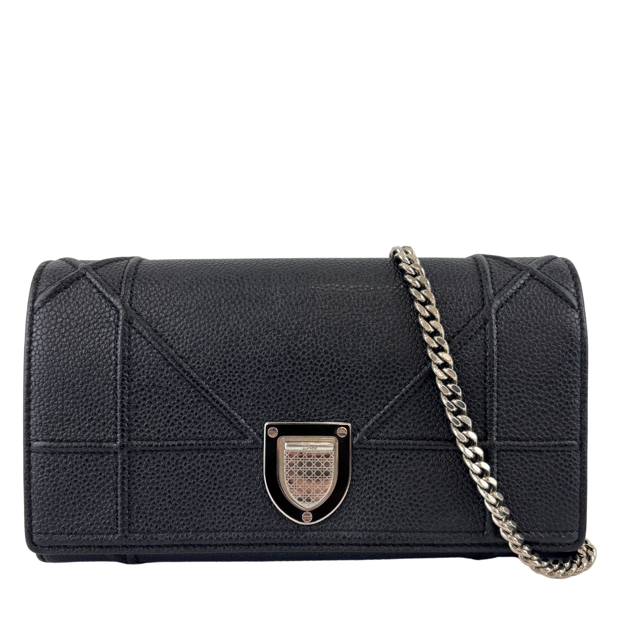 Diorama Wallet On Chain in Black Calfskin SHW - Glampot