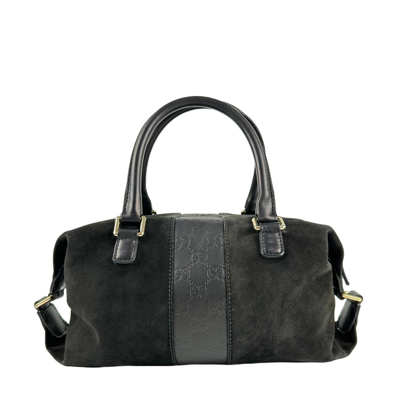 272375 Black Suede GG Embossed Leather Boston Bag