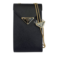 1BP050 Saffiano Lux Black Top Handle Chain Strap Mini Bag