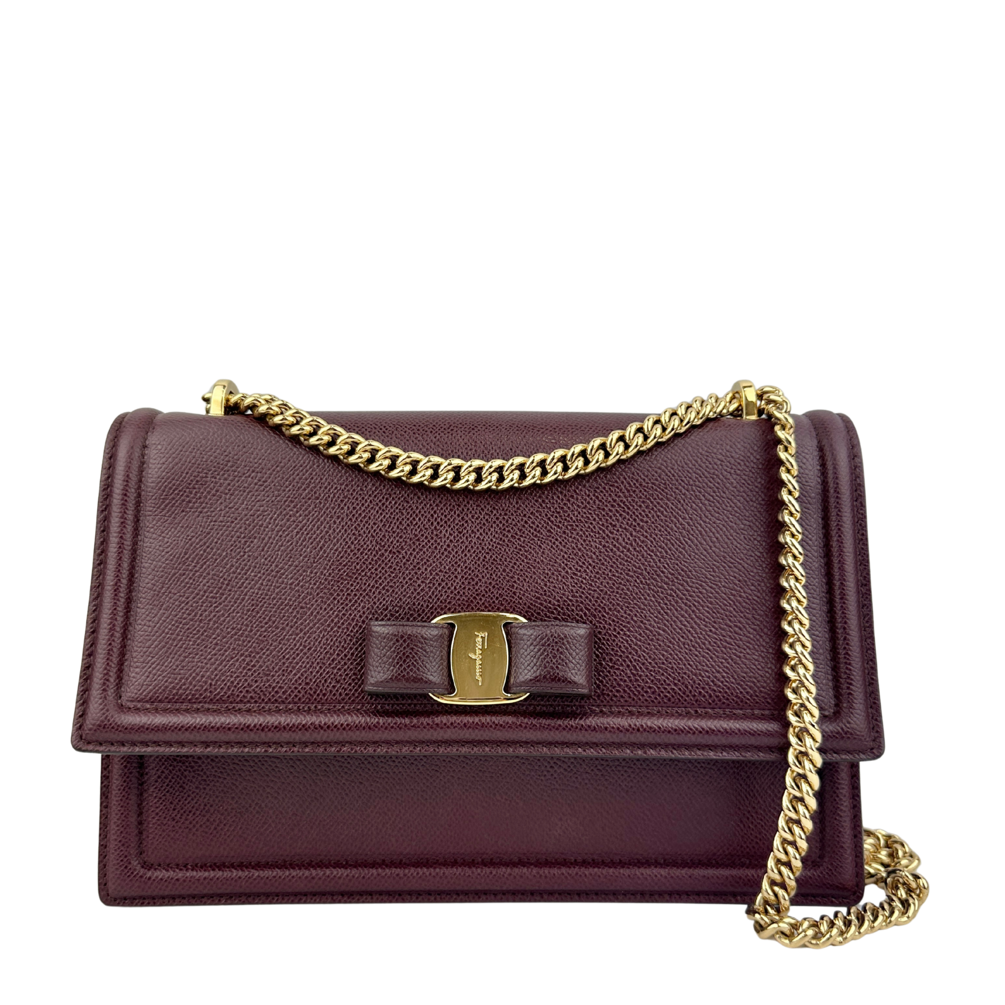Vara Bow Burgundy Leather Chain Flap Bag