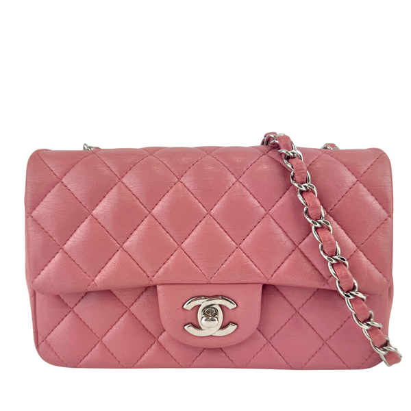 A69900 Pink Mini Classic Rectangular Quilted Lambskin Flap Bag in SHW