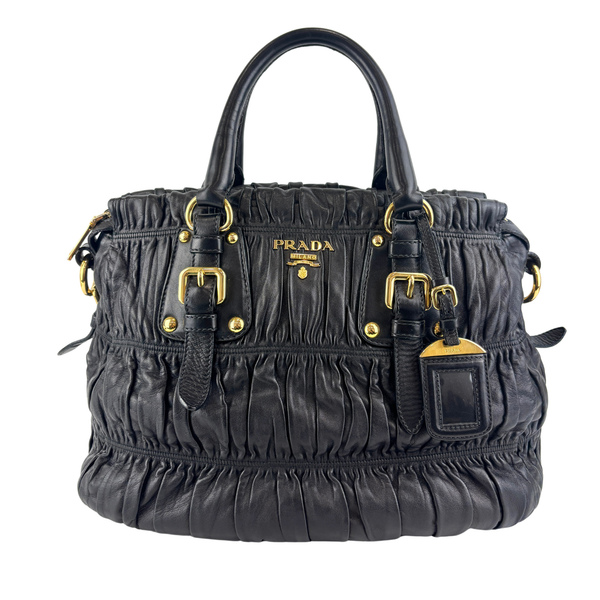 BN1336 Black Nappa Gaufre Tote with Strap