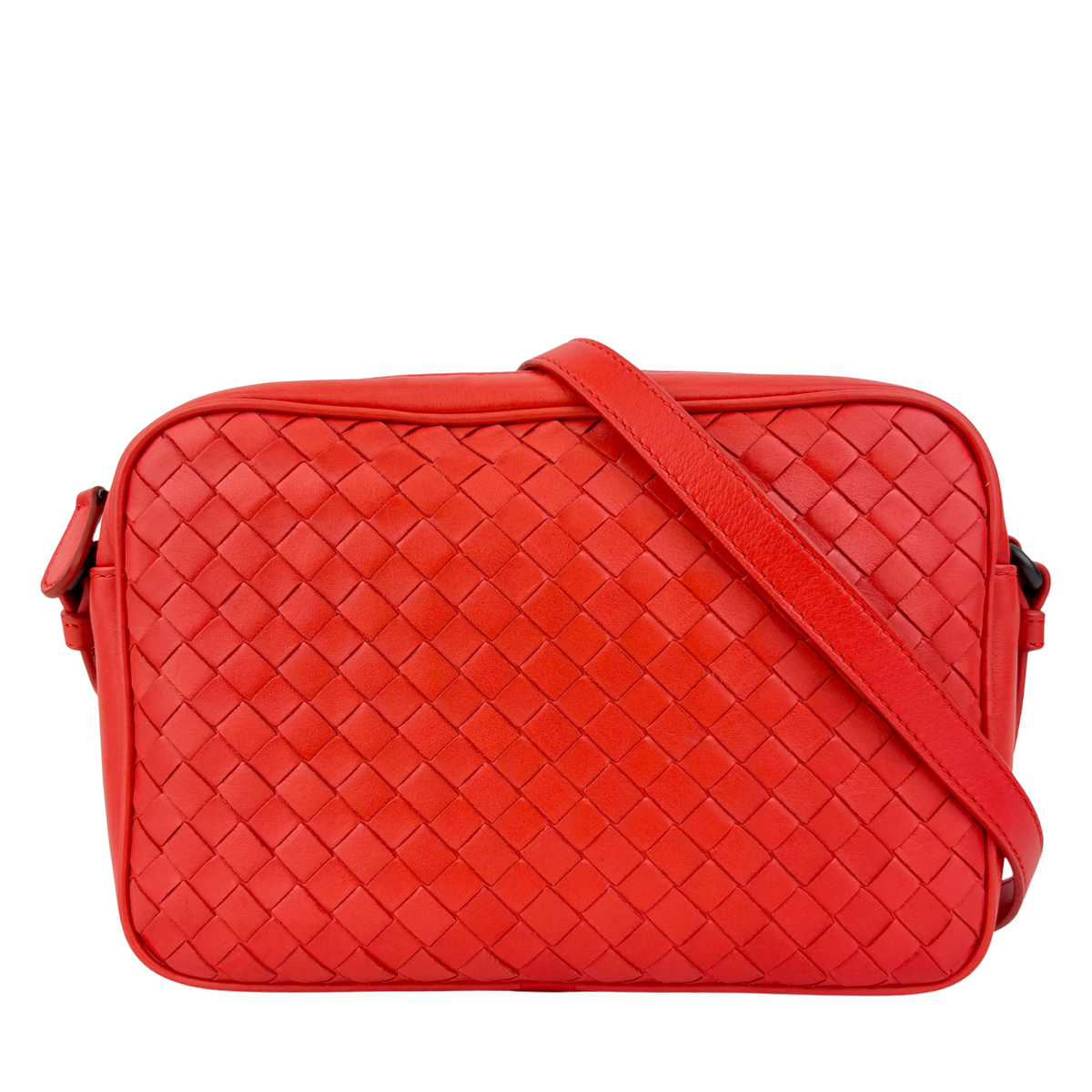 Intrecciato Classic Woven Leather Crossbody Camera Bag in Orange Red - Glampot