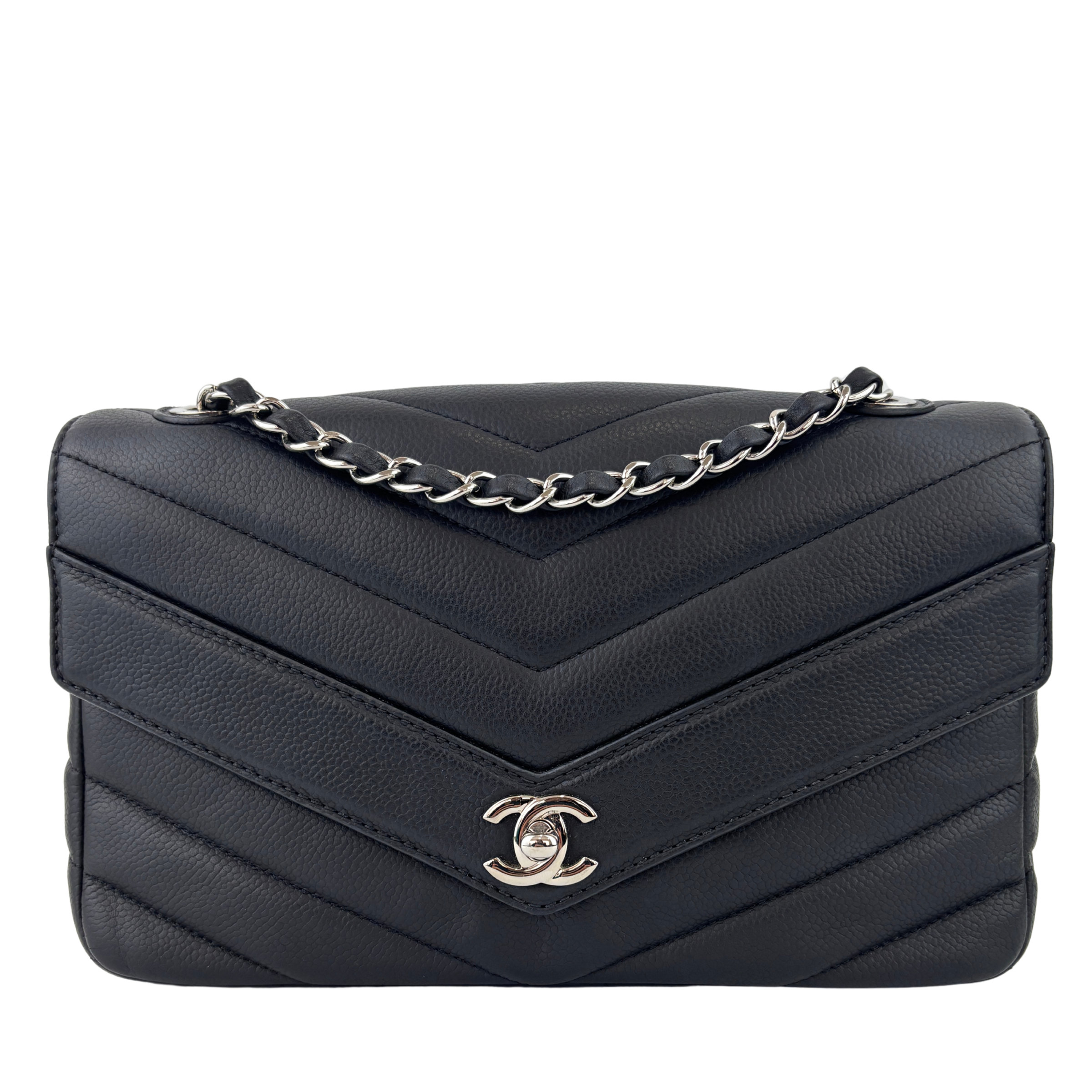 Lady Chevron Flap Bag Black SHW