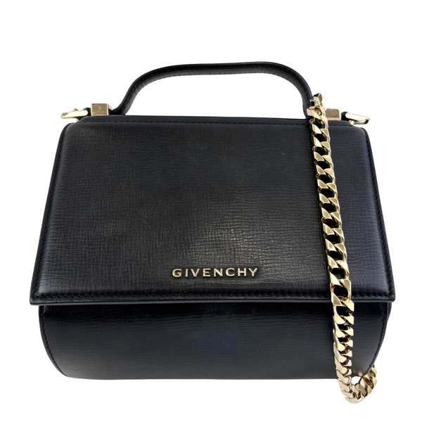 Black Leather Mini Pandora Box Bag ZE F 1116