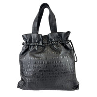 Black Embossed Calfskin Leather Unlimited Line Drawstring Tote