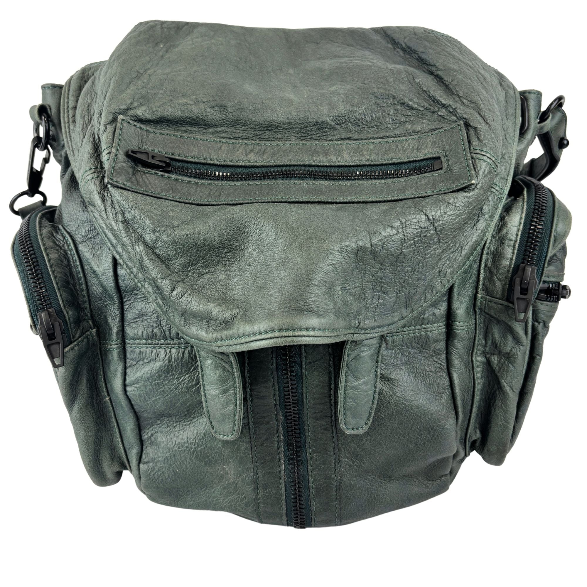 Forest Green Washed Lambskin Large Marti Convertible Backpack with Matte Black Hardware