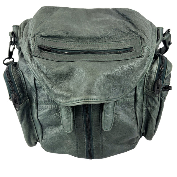 Forest Green Washed Lambskin Large Marti Convertible Backpack with Matte Black Hardware