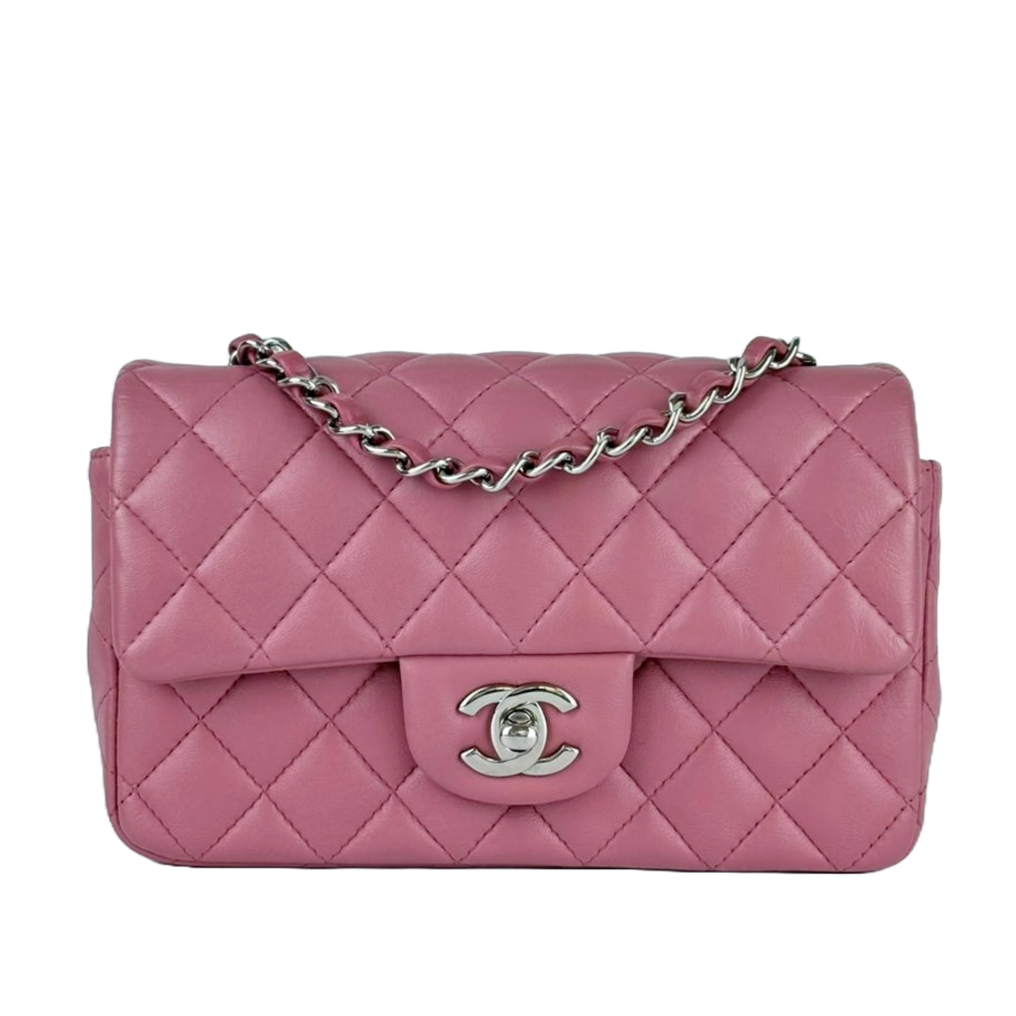 A69900 Pink Mini Classic Rectangular Flap Bag in SHW Glampot
