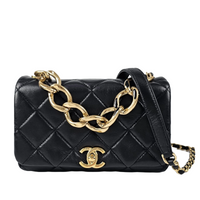 Black Lambskin Quilted Resin Bi-Color Chain Flap Bag