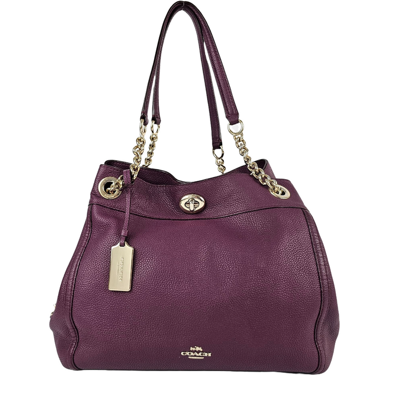 Purple Edie Turnlock Shoulder Tote Bag