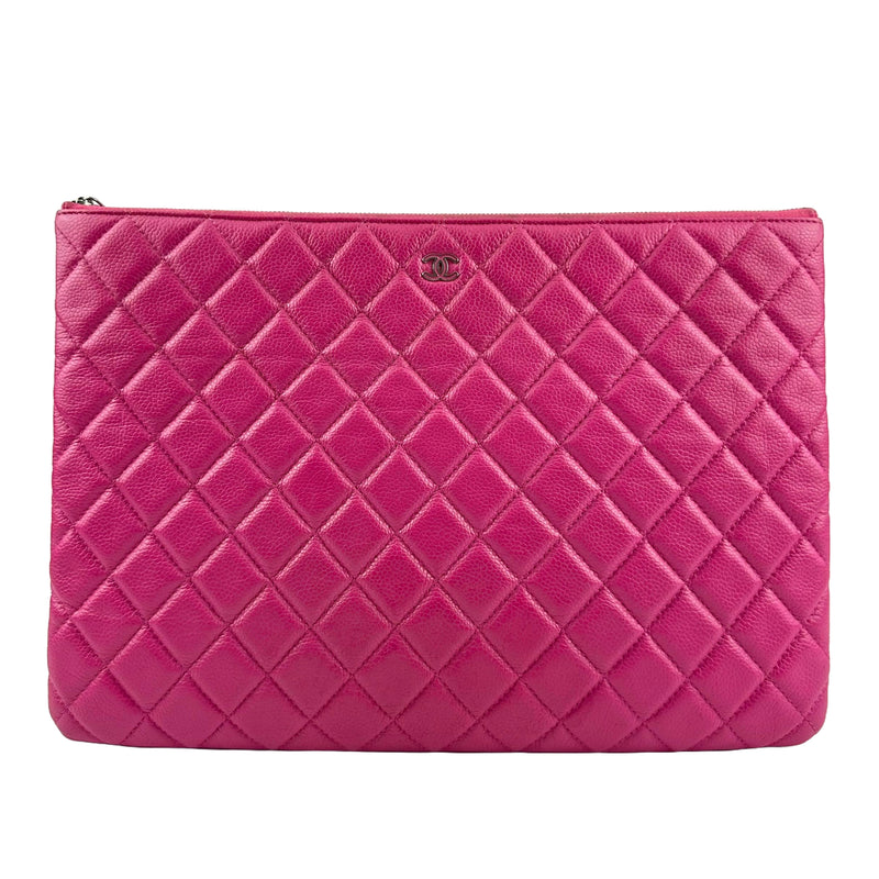 Large O-Case in Hot Pink Quilted Caviar