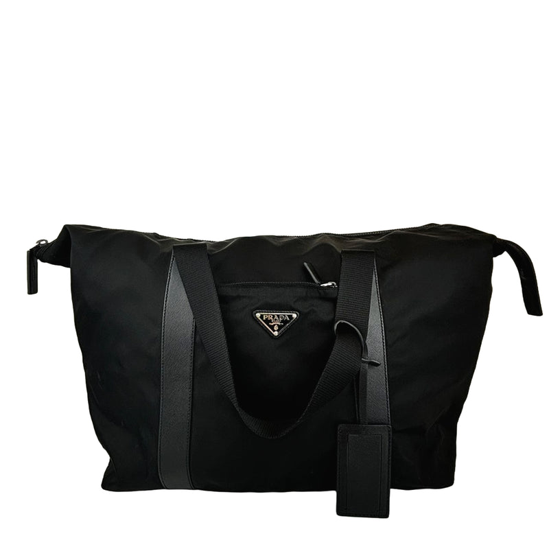 V49Z Nylon and Saffiano Leather Duffle Bag Nero