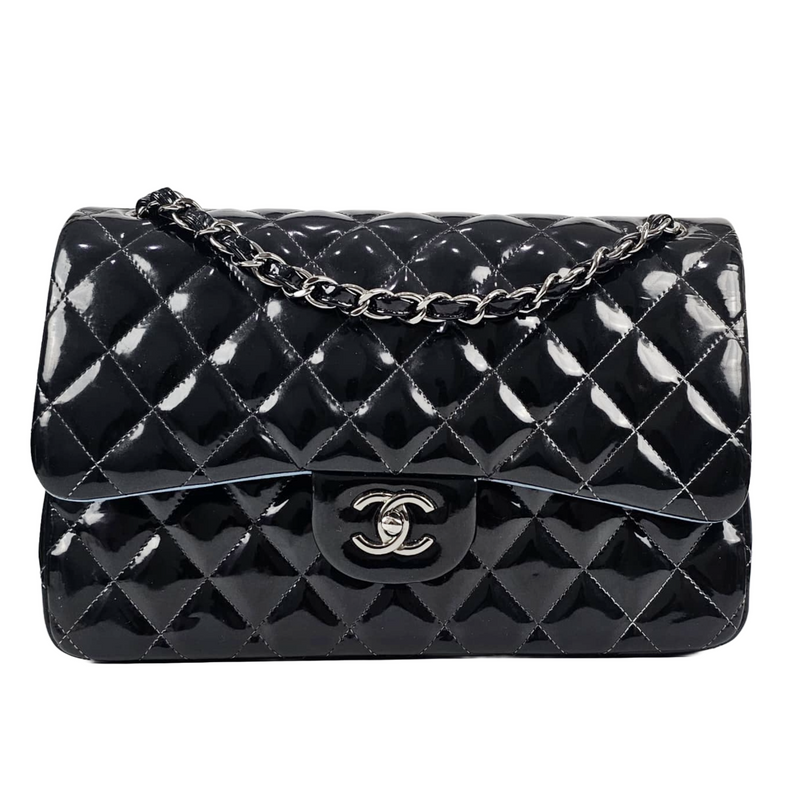 Double Flap Patent Classic Jumbo - Black, Dark Silver Hardware