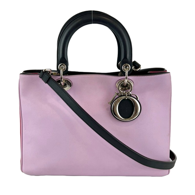 Purple/Black/Pink Smooth Calfskin Leather Diorissimo Medium Tote Bag