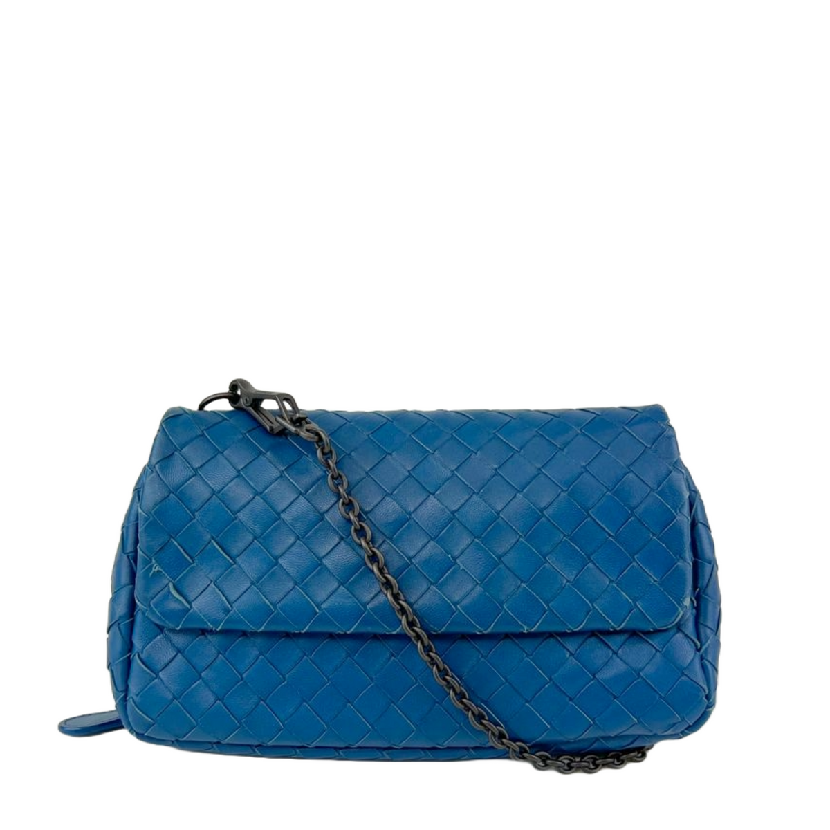 Blue Intrecciato Nappa Small Expandable Chain Crossbody Bag Glampot