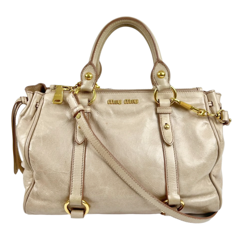 Beige / Pink Vitello Lux Bowler Bag