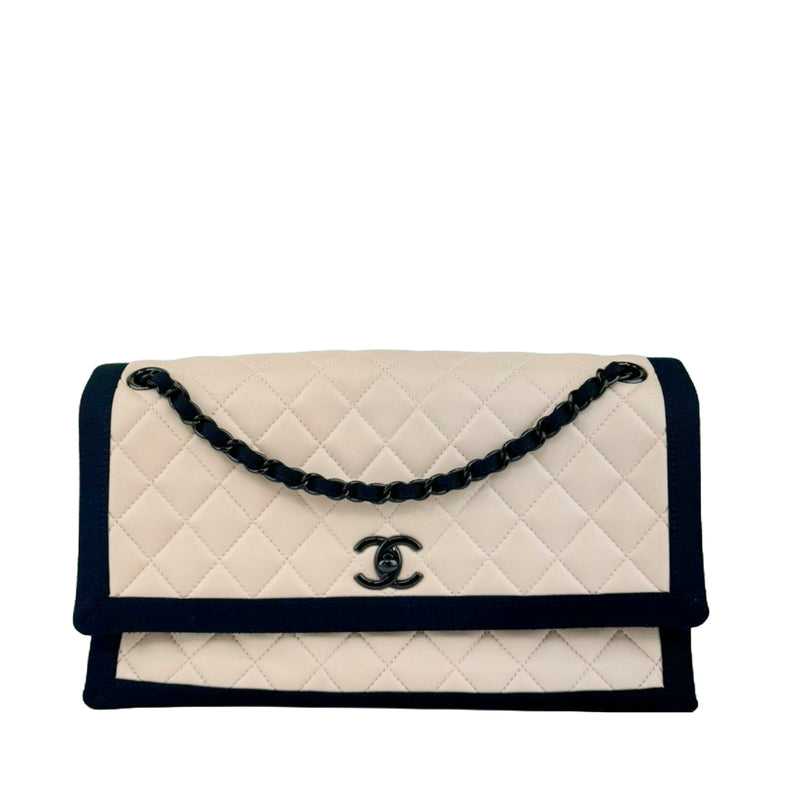 Medium Two Tone Flap Bag Quilted Lambskin with Grosgrain