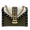 Whitney Studded Colourblock Shoulder Bag White/Olive Green/Black