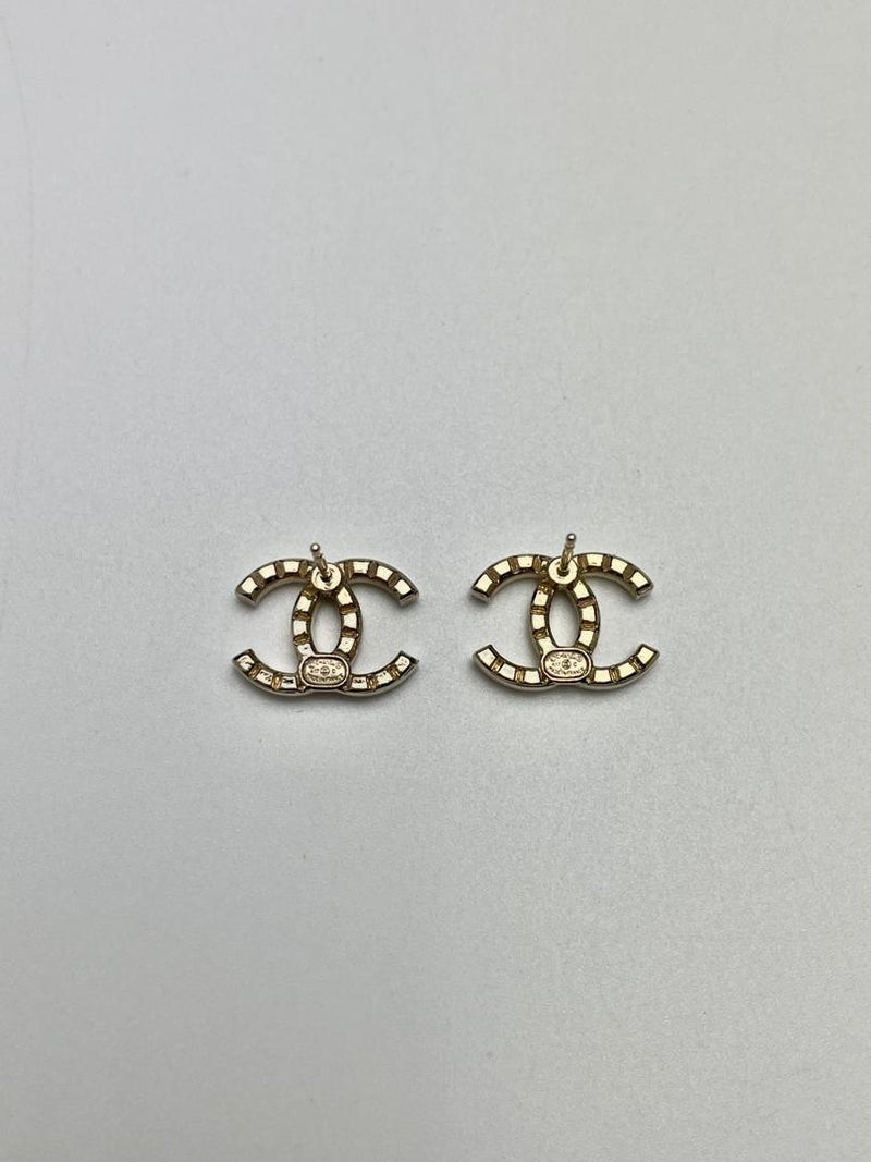 A17C Studded CC Logo Gold Tone Stud Earrings
