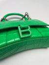 Hourglass XS Green Shiny Crocodile Embossed Calfskin with Aged-Silver Hardware