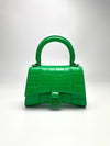Hourglass XS Green Shiny Crocodile Embossed Calfskin with Aged-Silver Hardware