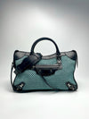 Black/Blue Woven Raffia Medium City Classic Bag