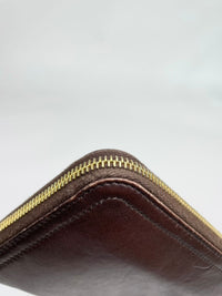 Brown Leather Zip Around Long Wallet