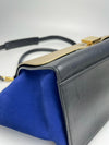 Tricolor Medium Leather and Suede Trapeze Top Handle Satchel Bag