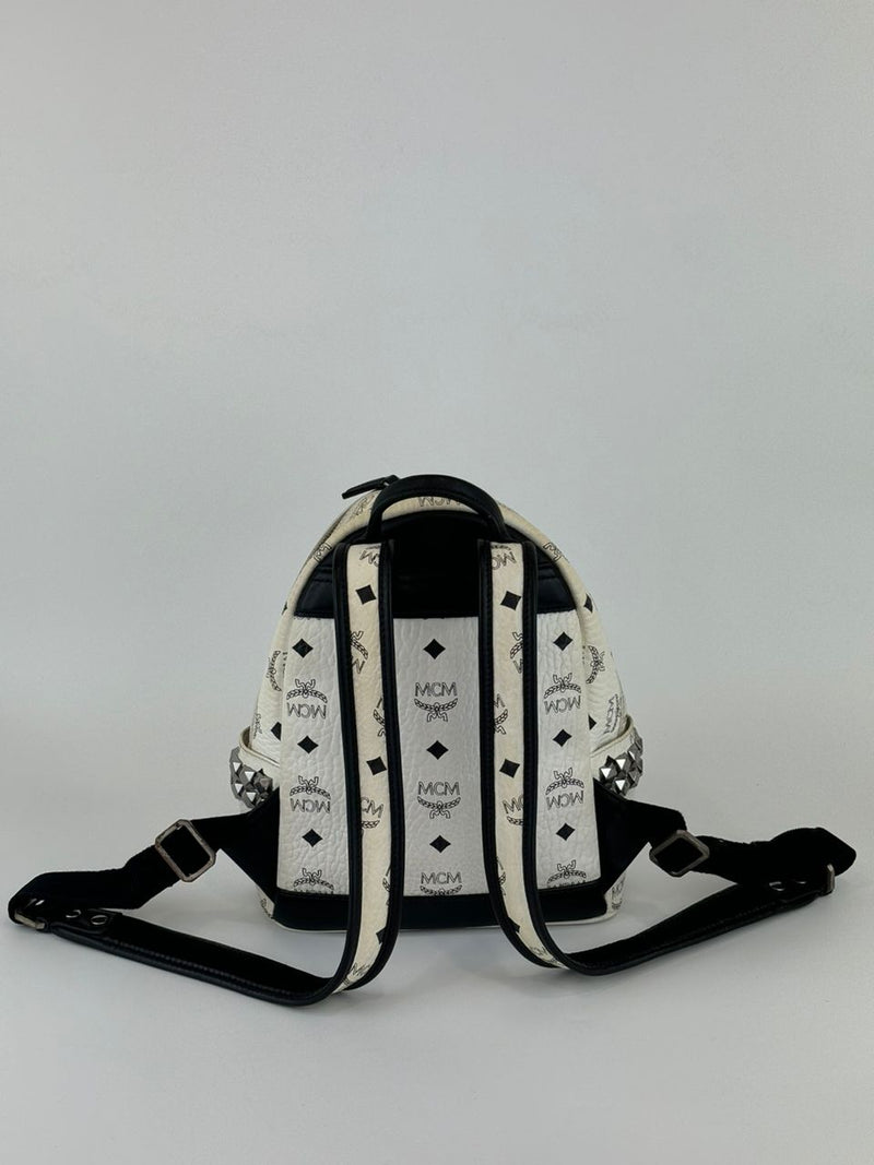 White Stark Side Studs Backpack in Visetos