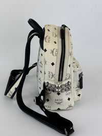 White Stark Side Studs Backpack in Visetos