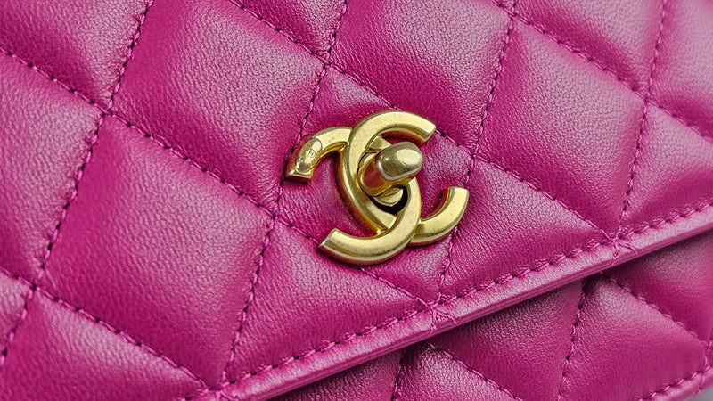 Pink Lambskin Quilted CC Pearl Crush WOC GHW (Cash Price in Description)