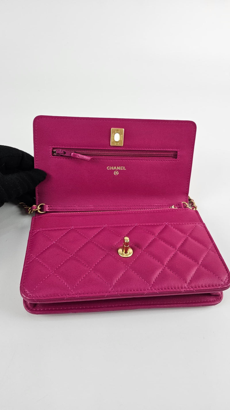 Pink Lambskin Quilted CC Pearl Crush WOC GHW (Cash Price in Description)