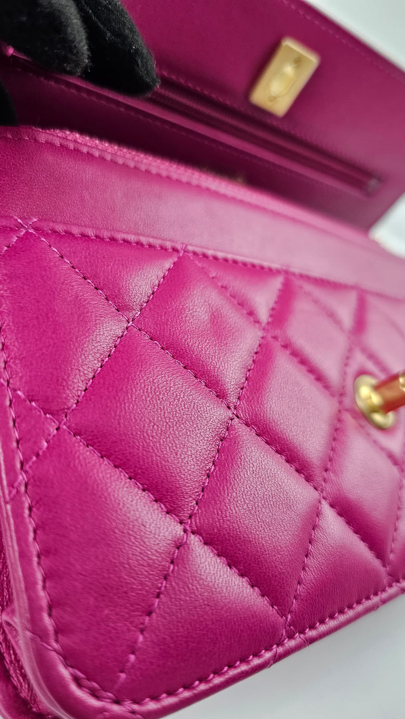 Pink Lambskin Quilted CC Pearl Crush WOC GHW (Cash Price in Description)