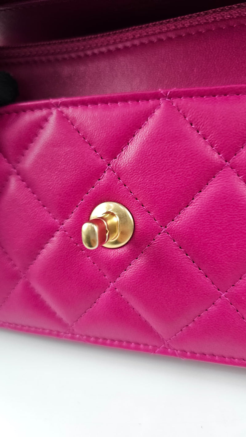 Pink Lambskin Quilted CC Pearl Crush WOC GHW (Cash Price in Description)