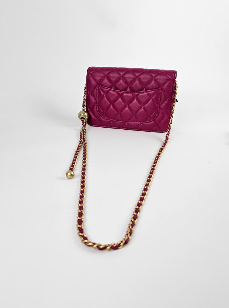 Pink Lambskin Quilted CC Pearl Crush WOC GHW (Cash Price in Description)