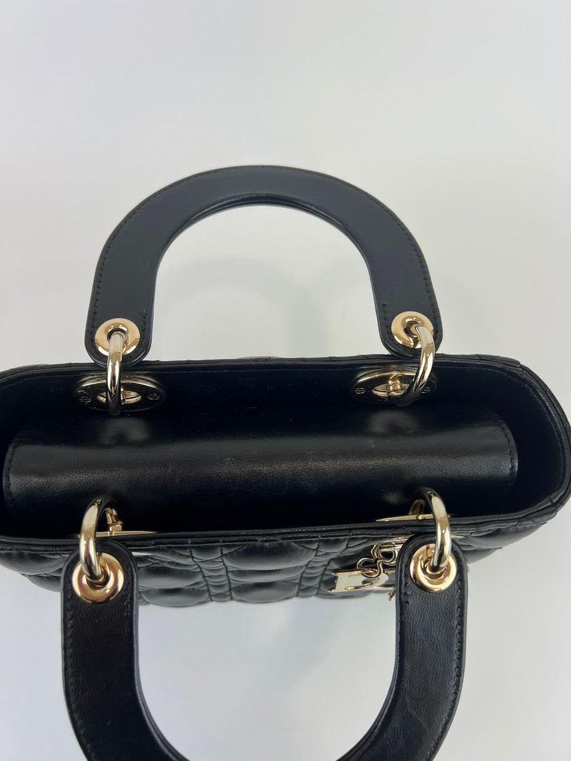 Black Cannage Lambskin Small Lady Dior My ABCDior Bag LGHW