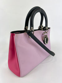 Purple/Black/Pink Smooth Calfskin Leather Diorissimo Medium Tote Bag