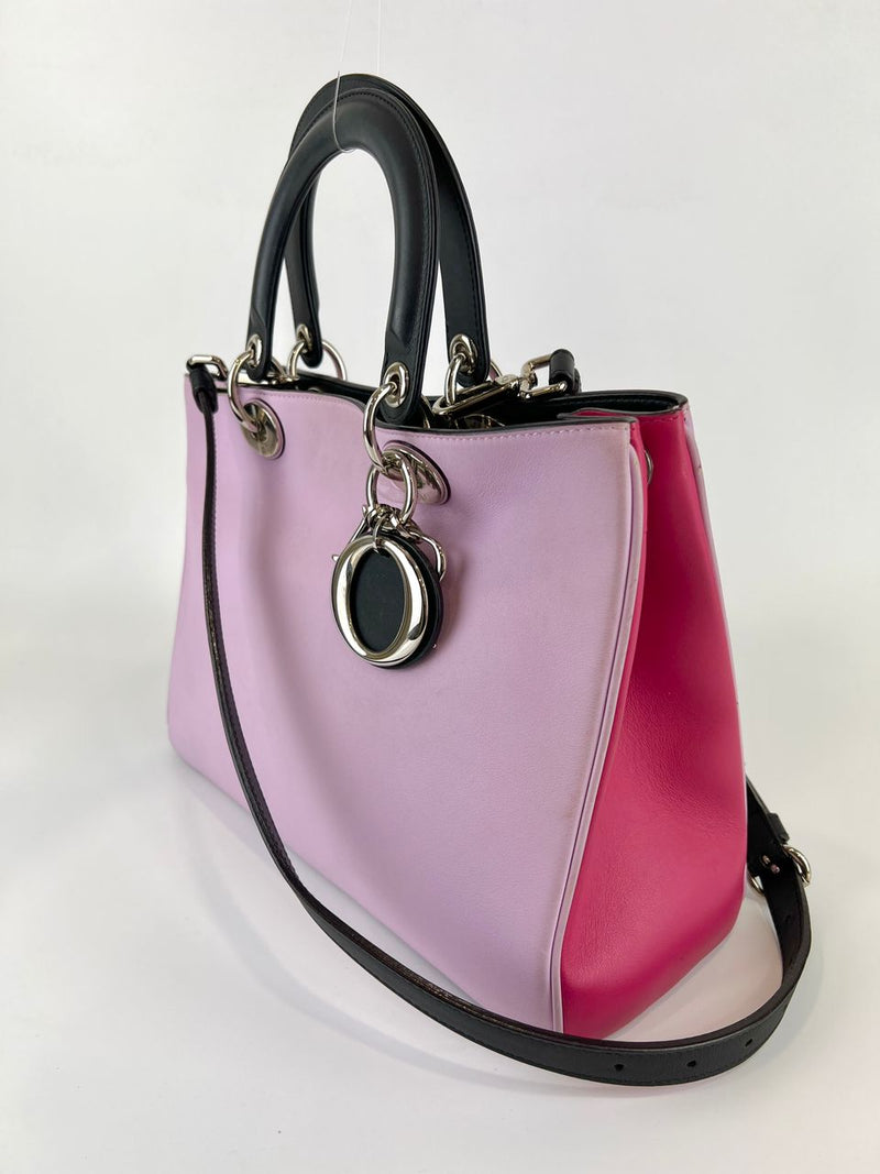 Purple/Black/Pink Smooth Calfskin Leather Diorissimo Medium Tote Bag