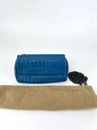 Blue Intrecciato Nappa Small Expandable Chain Crossbody Bag