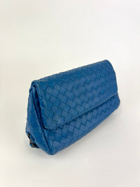 Blue Intrecciato Nappa Small Expandable Chain Crossbody Bag