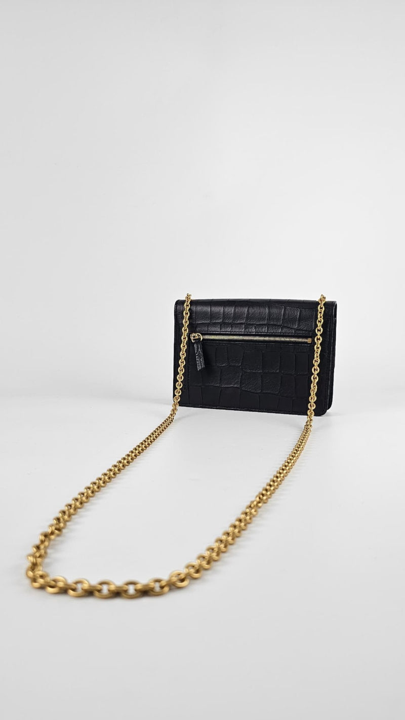 Black Small Darley Deep Embossed Croc Crossbody Bag