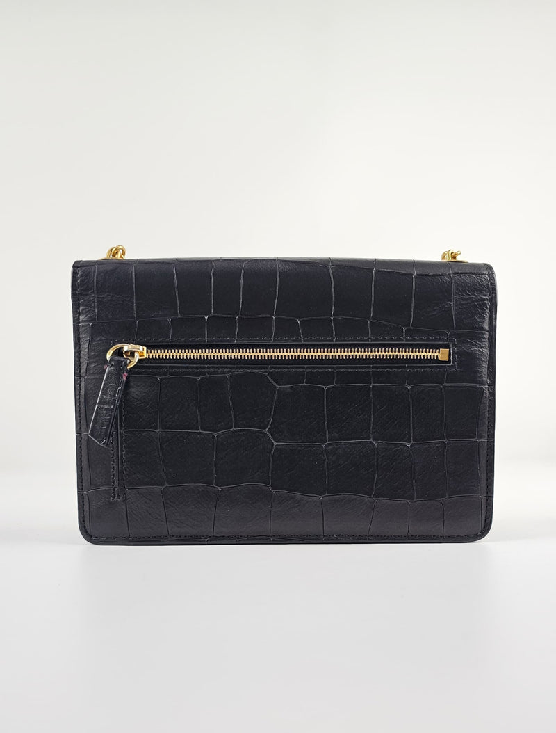 Black Small Darley Deep Embossed Croc Crossbody Bag