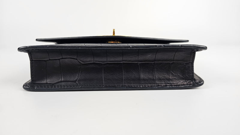 Black Small Darley Deep Embossed Croc Crossbody Bag